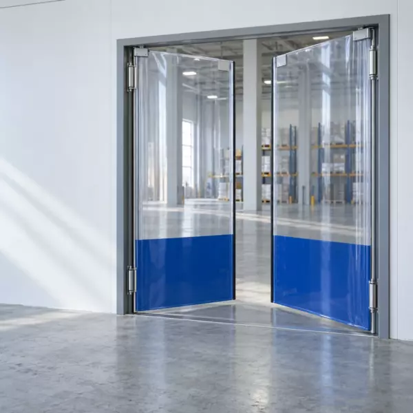 Маятниковая распашная двустворчатая эластичная дверь из ПВХ 240*240